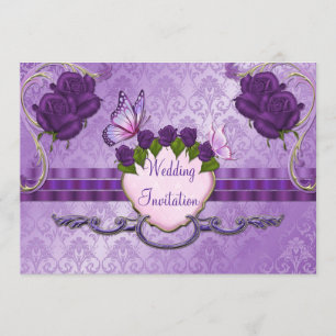 Convite do casamento tema damasco do rosa do roxo