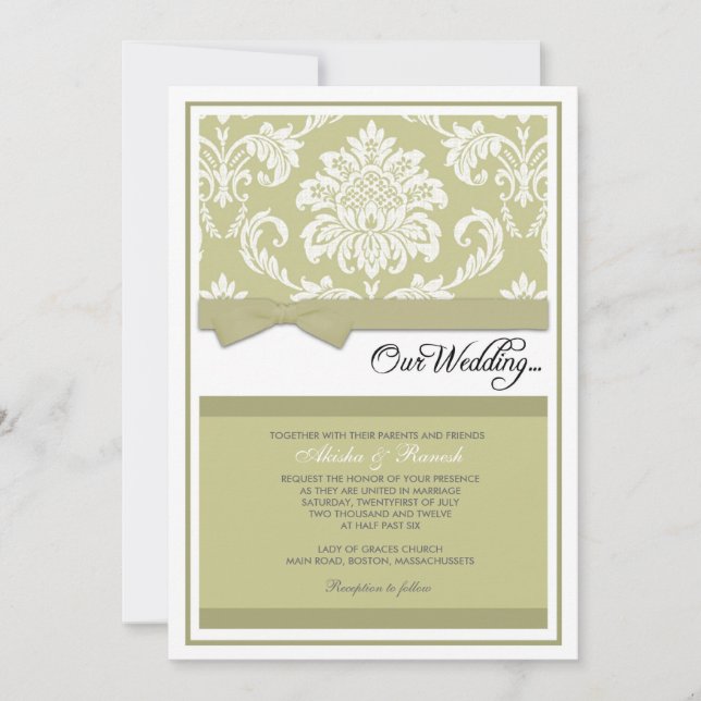 Convite do casamento tema damasco no sábio (Frente)
