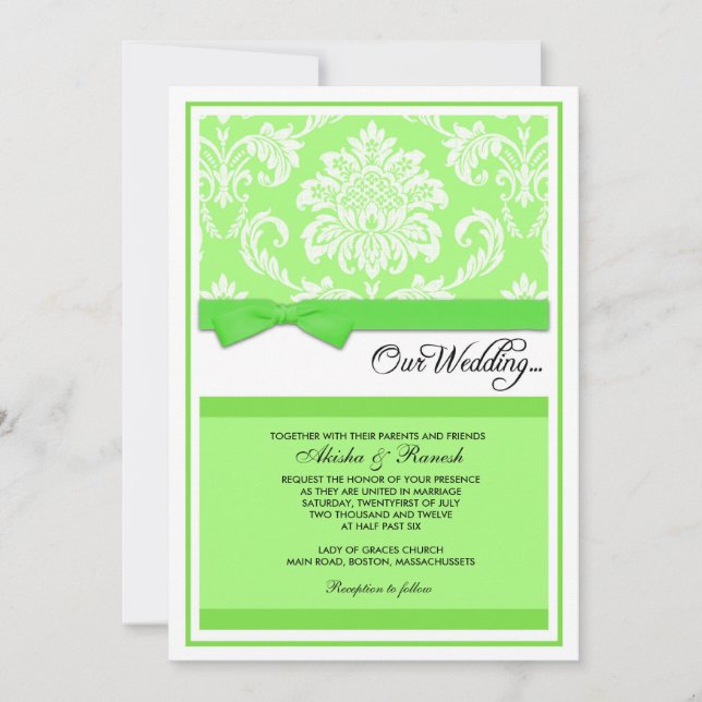 Convite do casamento tema damasco no verde (Frente)