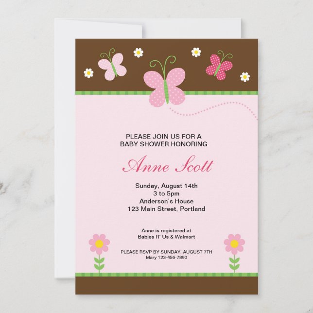 Convite do chá de fraldas da borboleta (Frente)