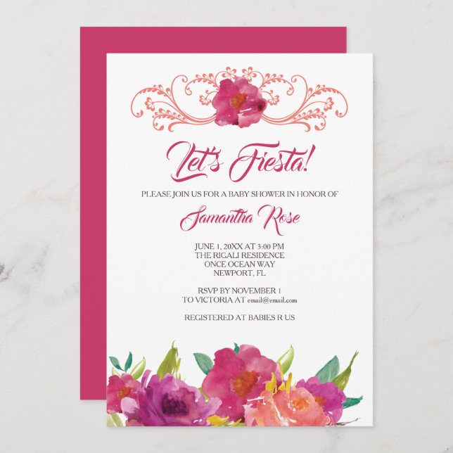 Convite do chá de fraldas da menina da festa (Frente/Verso)