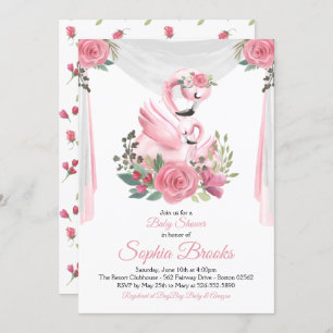 Convite do chá de fraldas do flamingo da aguarela