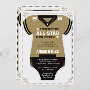 Convite do chá de fraldas do futebol, ouro, preto