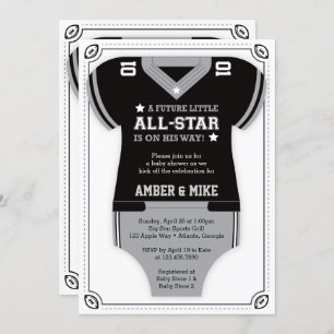 Convite do chá de fraldas do futebol, preto, cinza