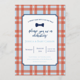 Convite do chá do bebé do laço da xadrez