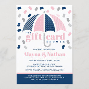 Convite do chá do cartão de presente no azul e no