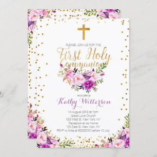 Convite do comunhão santamente da aguarela roxa