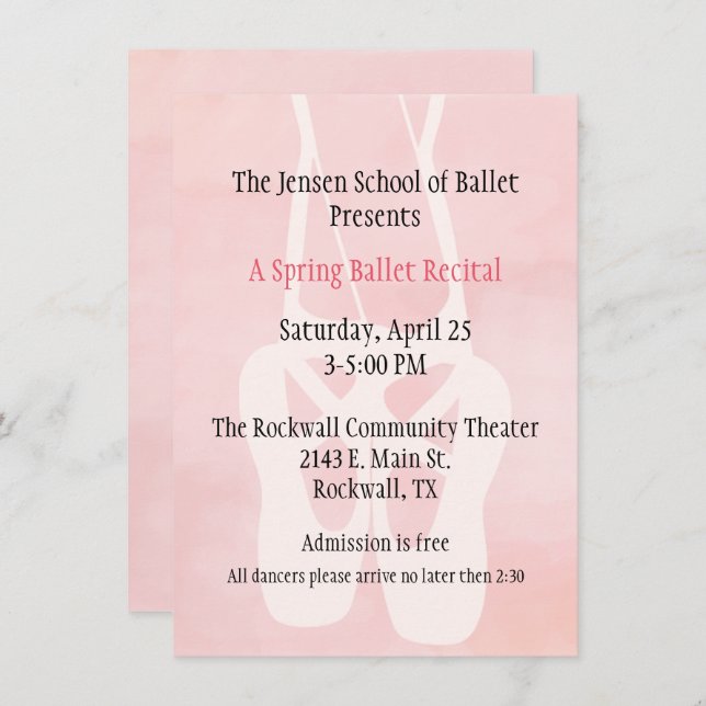 Convite do considerando da dança da escola do balé (Frente/Verso)