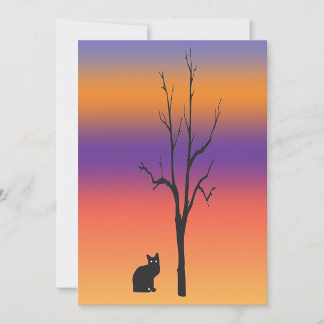 Convite do Dia das Bruxas do gato e da árvore (Frente)