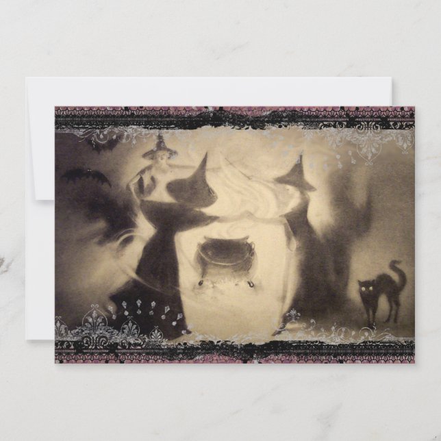 Convite do Dia das Bruxas do vintage (Frente)