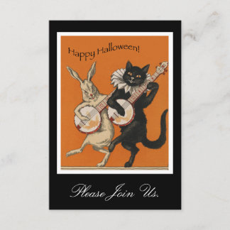 Convite do Dia das Bruxas do vintage - gato preto