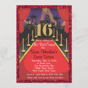 Convite do doce 16 do brilho de Hollywood do