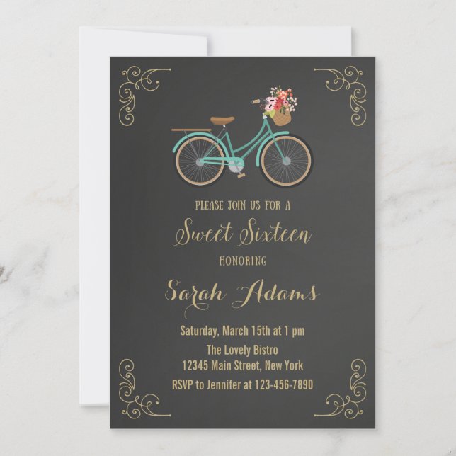 Convite do doce dezesseis do quadro da bicicleta (Frente)