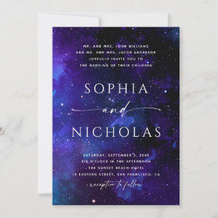 Convite do espaço. Casamento da noite. Universo.