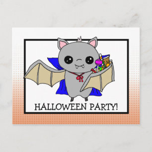 Convite do Festa de Halloween com Bat Holding Cand