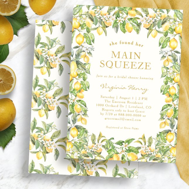 Convite do Limão Principal espremido (Watercolor Italian Lemon Floral Bridal Shower Invitation by Painted Paperie
)