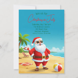 Convite do Papai Noel na Praia no Natal de Julho