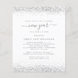 Convite do Partido Anos novos Brancos Gilitter de 