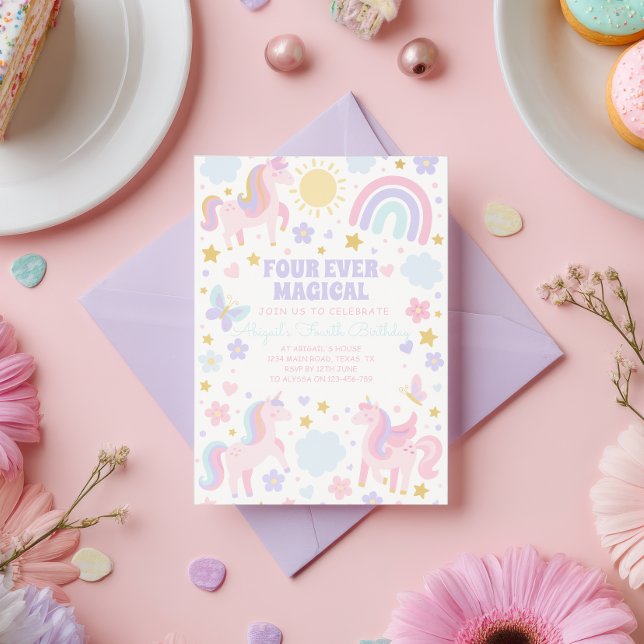 Convite do Partido Arco-Íris Rosa e Roxo do Unicór (Criador carregado)