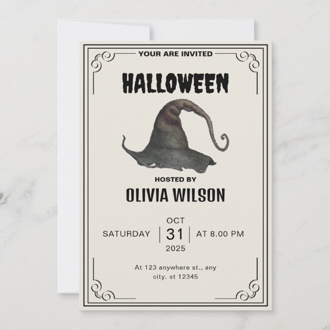 Convite do Partido Beige Vintage Halloween (Frente)