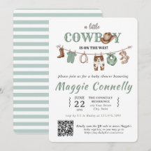 Convite do Pequeno Cowboy Verde Bebê a Caminho