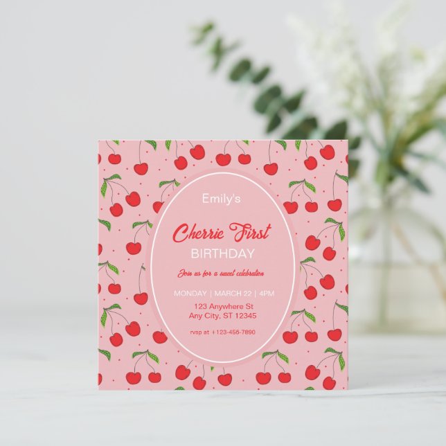 Convite do Primeiro Aniversário CHERRY (Em pé/Frente)