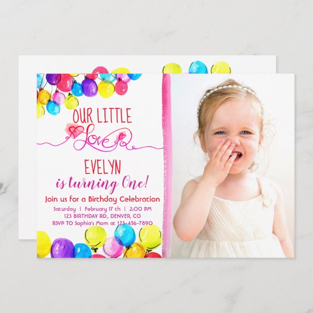 Convite do primeiro aniversario da menina do AMOR (Frente/Verso)