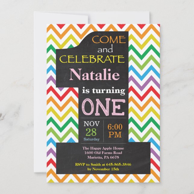 Convite do quadro do arco-íris da menina do (Frente)