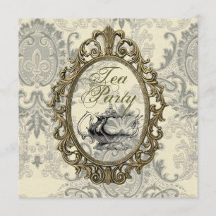Convite do tea party do chá de panela do damasco