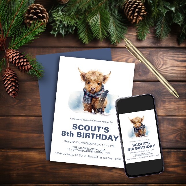 Convite do Touro das Terras Altas de Snowboard (Criador carregado)