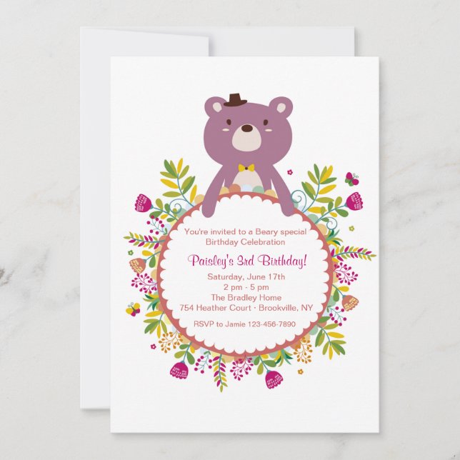 Convite do Urso de Aniversário (Frente)