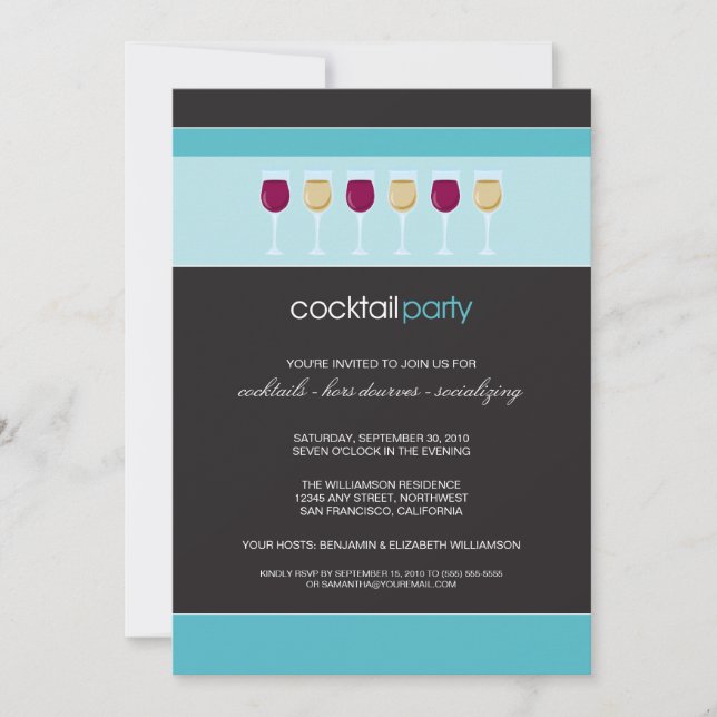 Convite do vidro de vinho do cocktail (aqua) (Frente)