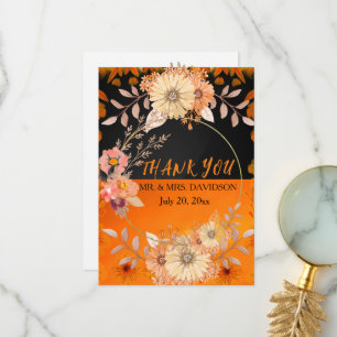 Convite Dobrado Boho Floral Monocromático Laranja