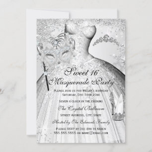 Convite doce 16 anos Pretty Silver Princess Masque