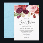Convite Doce 16 Azul Céu com Rosa e Borgonha<br><div class="desc">Convite Doce 16 Azul Céu com Rosa e Borgonha

Belas Flores Rosa Bege Borgonha
Variações para o convite e itens correspondentes em nossa loja</div>