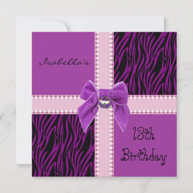 Convite Doce Aniversário de 13 Anos Roxo Rosa (Frente)