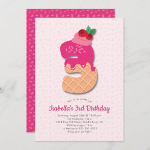 Convite doce do aniversário de 3 anos do sorvete