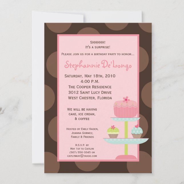 convite doce do aniversário do bolo do copo dos (Frente)