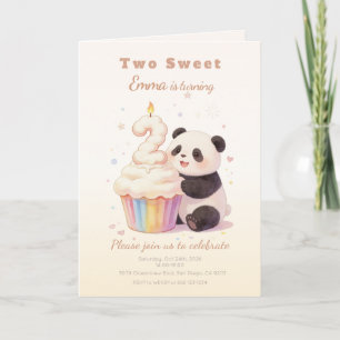 Convite Doce Panda de Pastel de Aniversário de 2 Anos