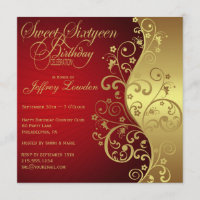 Convite doce vermelho & do ouro 60th de Sixtyeen