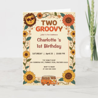 Convite Dois Leão Groovy Aniversário Retro 70s 2º Aniversá