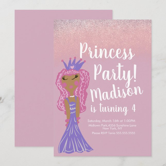 Convite Doodle Festa Princesa Fofa  (Frente/Verso)