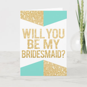 Convite Dourada Glitter & Teal Você Será Minha Porta-Ponta