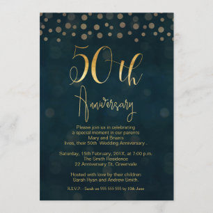 Convite Dourado 50.º Aniversário de Casamento Azul