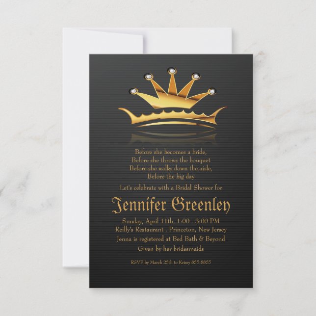 Convite Dourado à Coroa da Rainha Real de 3,5" x 5 (Frente)