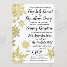 Convite Dourado à Noite Flocos de Neve