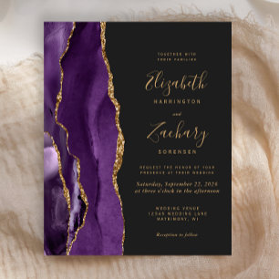 Convite Dourado Agate Dark Casamento Roxo de Orçam