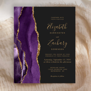 Convite Dourado Agate Dark Casamento Roxo de Orçam