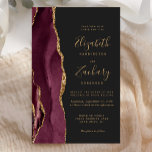 Convite Dourado Agate Dark Wedk Burgundy Orçamento<br><div class="desc">A borda esquerda deste elegante convite de casamento moderno mostra uma borda de água borrifada,  cortada com falsa brilho dourado. O texto personalizável combina manuscrito dourado,  fontes em copperplate e itálico em um fundo fora de preto. O lado inverso apresenta uma burgundy e uma design de agata dourada.</div>