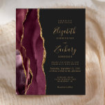 Convite Dourado Agate Dark Wedk Burgundy Orçamento<br><div class="desc">A borda esquerda deste elegante convite de casamento moderno mostra uma borda de água borrifada,  cortada com falsa brilho dourado. O texto personalizável combina manuscritos dourados,  copperplate e fontes itálicas em um fundo de cinza de carvão escuro. O lado inverso apresenta uma burgundy e uma design de agata dourada.</div>